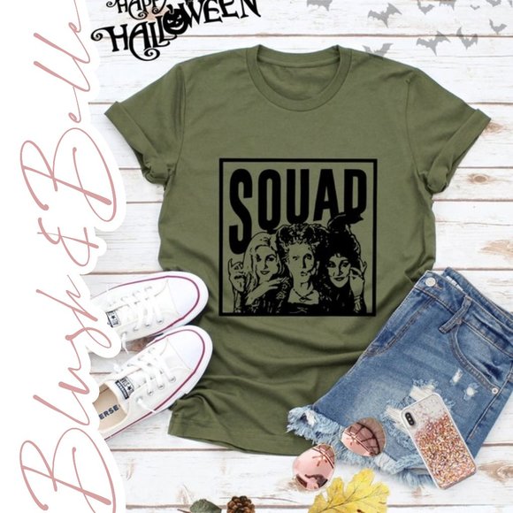 Blush & Belle Tops - Sanderson Sisters Hocus Pocus Squad Shirt DARK OLIVE
